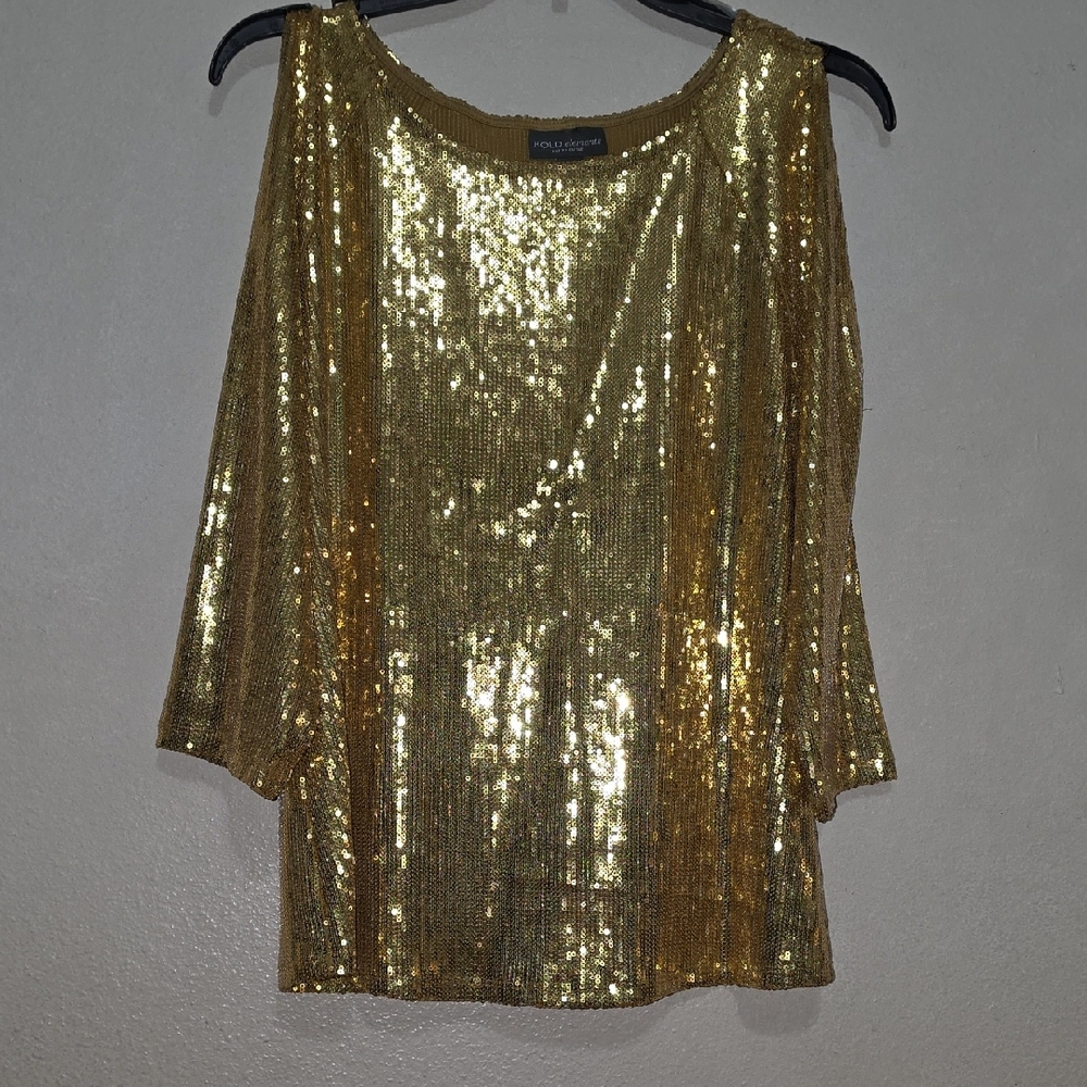 BOLD elements Gold Sequin Long Sleeve Boatneck Top